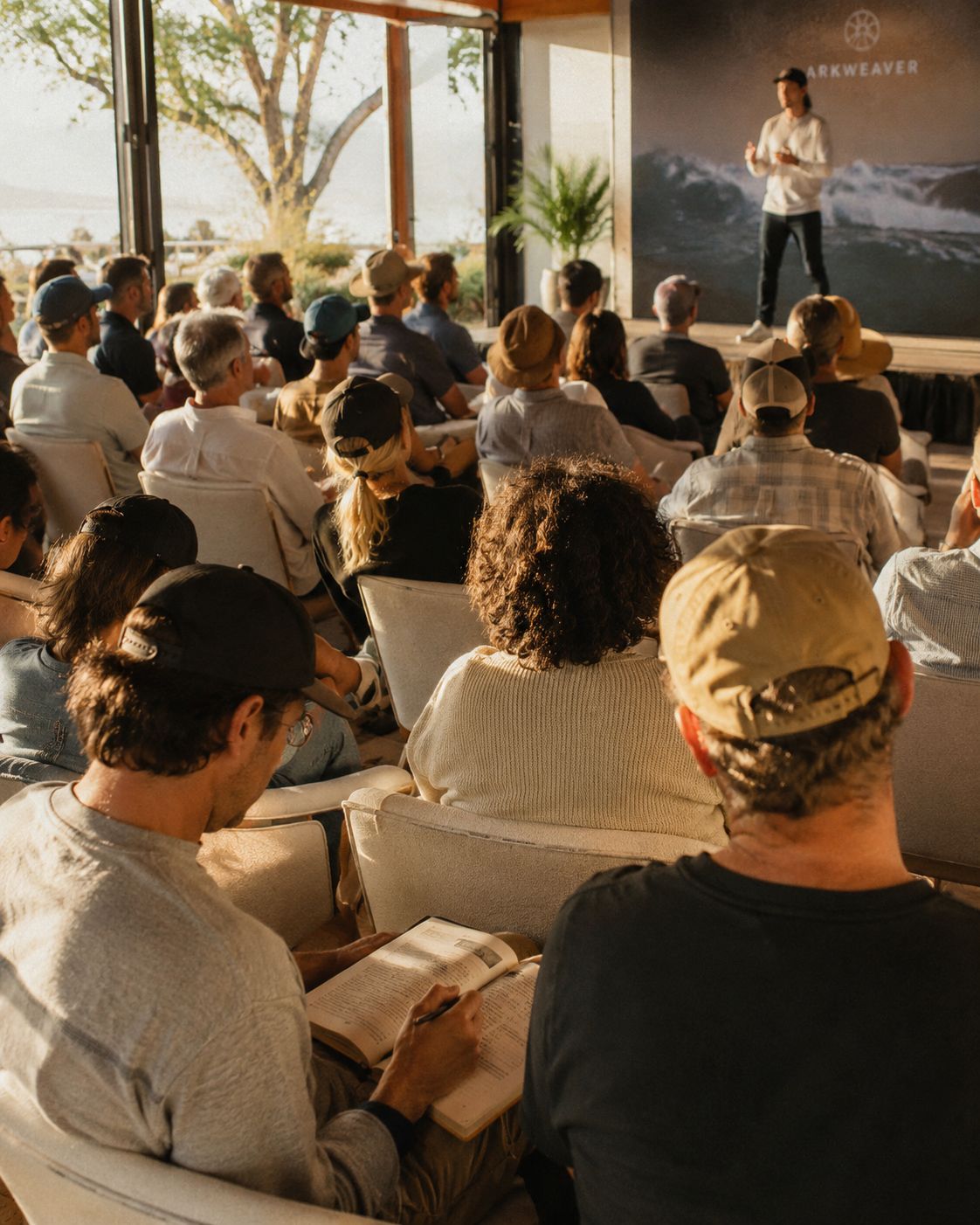 Audience watching a product launch presentation