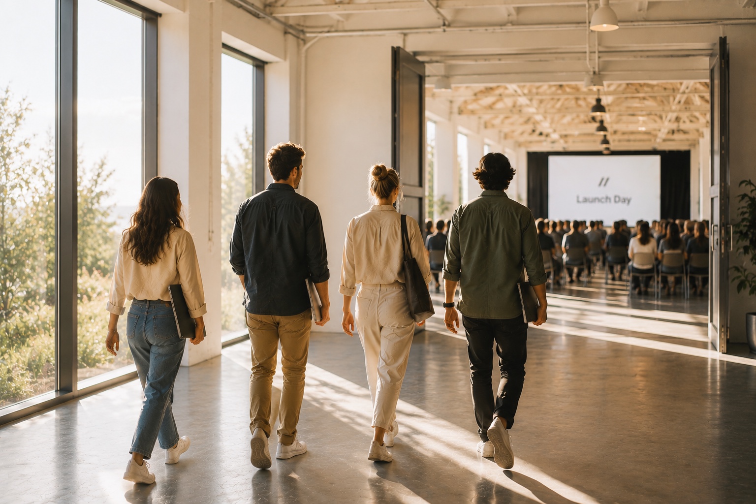 Product and revenue leaders walking toward launch day